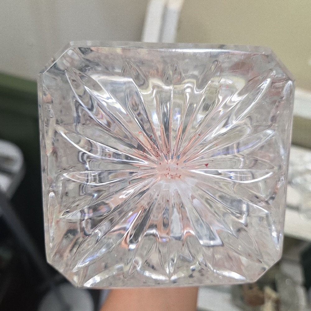 Vintage Cut Crystal Square Decaner With Faceted Stopper 9.5 inch - Picture 12 of 15